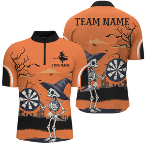 Funny Skeleton Orange Halloween Darts Shirts For Men Custom Halloween Gifts For Darts Lover TDM2636