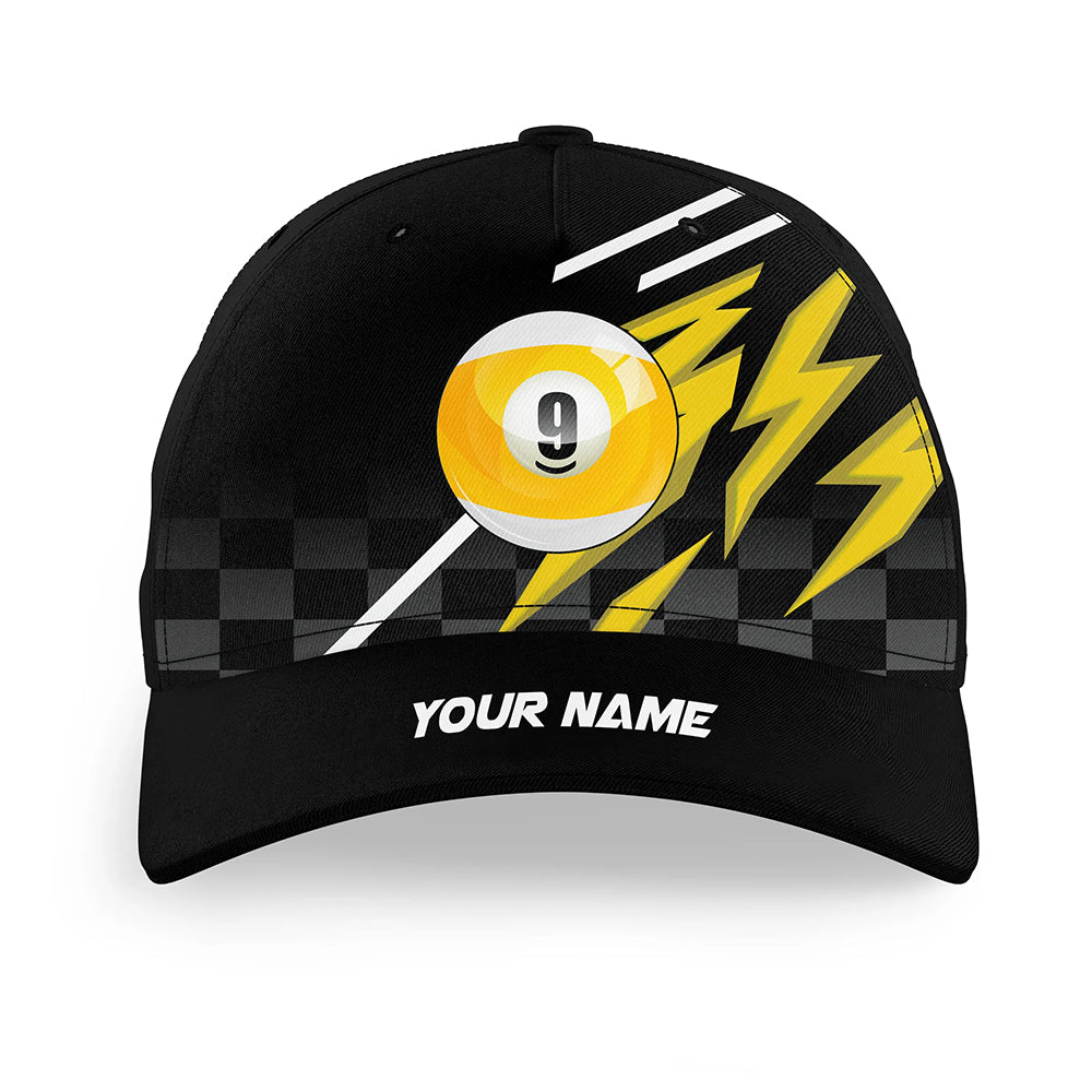 Personalized Yellow Black 9 Ball Pool Billiard Hats Cap For Player Custom 9 Ball Top Hat Billiards TDM2639