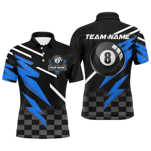 Customized 8 Ball Pool Tournament Billiards Shirts For Men, Blue And Black 8 Ball Billiard Jerseys TDM2641