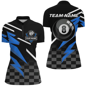 Customized 8 Ball Pool Tournament Billiards Shirts For Women, Blue And Black 8 Ball Billiard Jerseys TDM2641