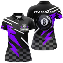 Load image into Gallery viewer, Customized 8 Ball Pool Tournament Billiard Shirts For Women, Black And Purple 8 Ball Billiard Jerseys TDM2642