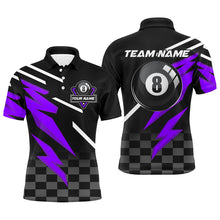 Load image into Gallery viewer, Customized 8 Ball Pool Tournament Billiard Shirts For Men, Black And Purple 8 Ball Billiard Jerseys TDM2642