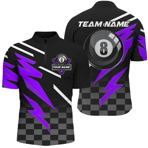 Customized 8 Ball Pool Tournament Billiard Shirts For Men, Black And Purple 8 Ball Billiard Jerseys TDM2642