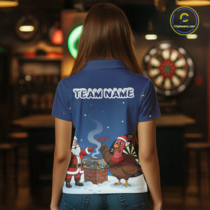 Funny Santa And Turkey Custom Darts Shirt For Women, Christmas Darts Shirt Gift For Darts Lover TDM4912