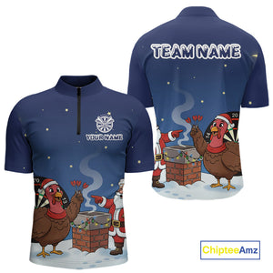 Funny Santa And Turkey Custom Darts Shirt For Men, Christmas Darts Shirt Gift For Darts Lover TDM4912