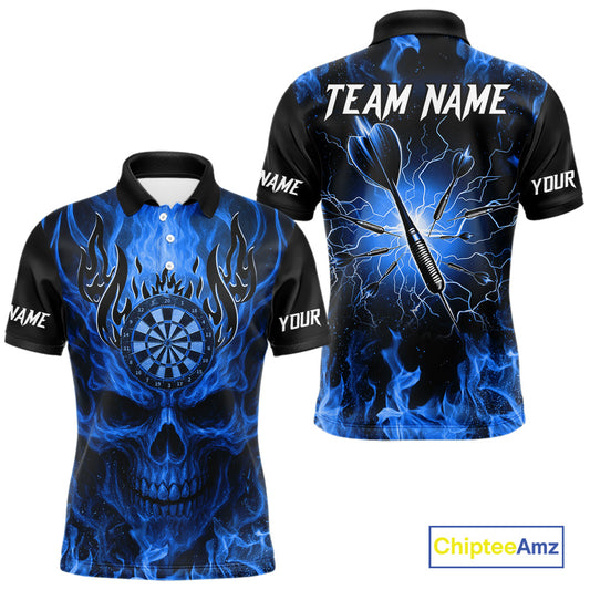 Blue Flaming Skull Men's Dart Jersey Custom Dart Fire Lightning Darts Team Shirts Polo & 1/4 Zip TDM7730