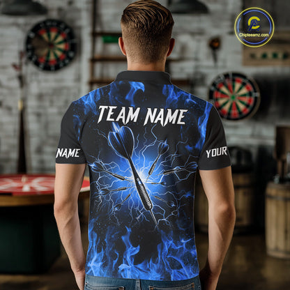 Blue Flaming Skull Men's Dart Jersey Custom Dart Fire Lightning Darts Team Shirts Polo & 1/4 Zip TDM7730