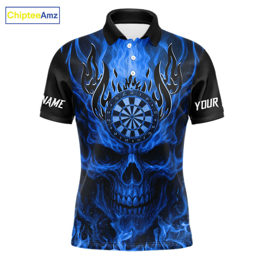 Blue Flaming Skull Men's Dart Jersey Custom Dart Fire Lightning Darts Team Shirts Polo & 1/4 Zip TDM7730