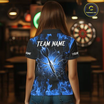 Blue Flaming Skull Women's Dart Jersey Custom Dart Fire Lightning Darts Team Shirts Polo & 1/4 Zip TDM7730