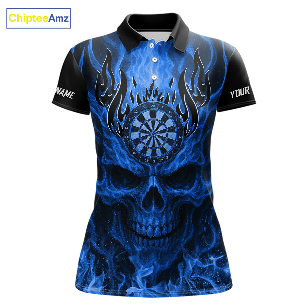 Blue Flaming Skull Women's Dart Jersey Custom Dart Fire Lightning Darts Team Shirts Polo & 1/4 Zip TDM7730