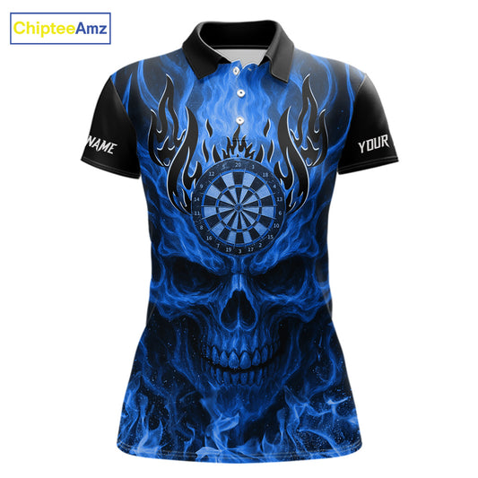 Blue Flaming Skull Women's Dart Jersey Custom Dart Fire Lightning Darts Team Shirts Polo & 1/4 Zip TDM7730