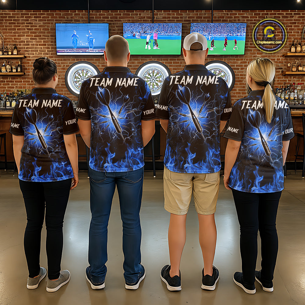 Blue Flaming Skull Men's Dart Jersey Custom Dart Fire Lightning Darts Team Shirts Polo & 1/4 Zip TDM7730