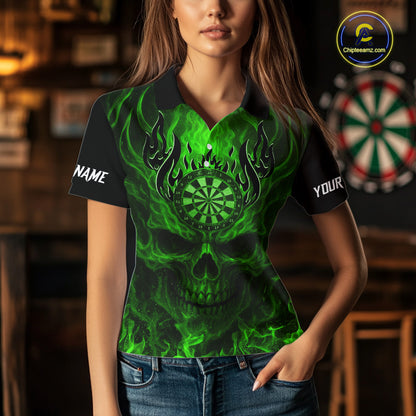Purple Flaming Skull Women's Dart Jersey Custom Dart Fire Lightning Darts Team Shirts Polo & 1/4 Zip TDM7731