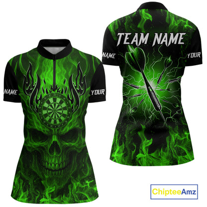 Purple Flaming Skull Women's Dart Jersey Custom Dart Fire Lightning Darts Team Shirts Polo & 1/4 Zip TDM7731