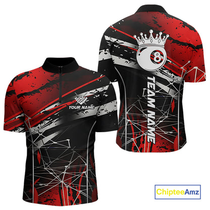 Black And Red 8 Ball Crown Men's Billiard Shirts Custom Billiards Jerseys, Pool League Team Shirts TDM5131