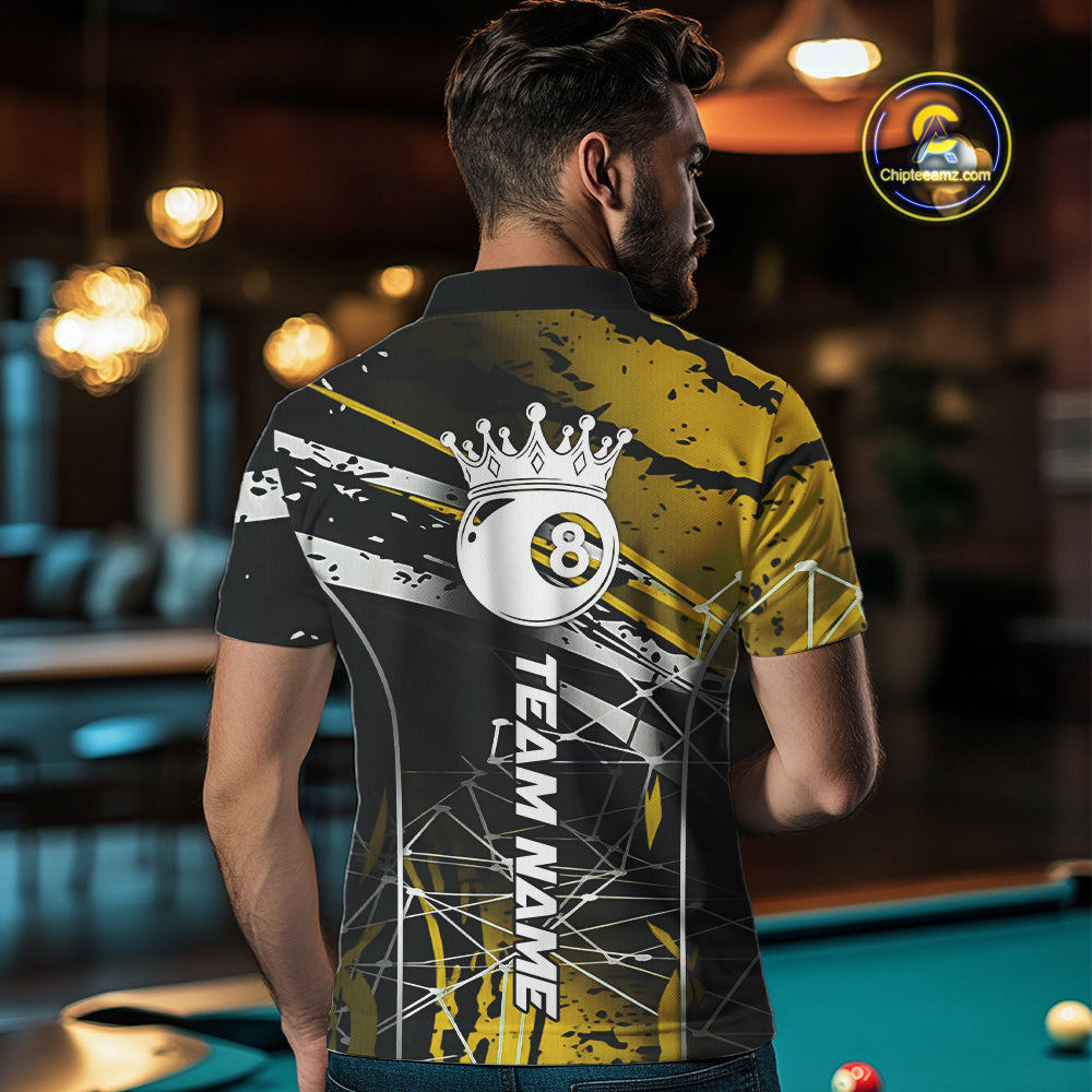 Black And Gold 8 Ball Crown Men's Billiard Shirts Custom Billiards Jerseys, Pool League Team Shirt TDM5132