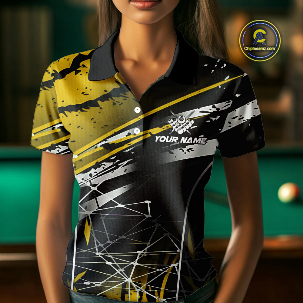 Black And Gold 8 Ball Crown Women's Billiard Shirts Custom Billiards Jerseys, Pool League Team Shirt TDM5132