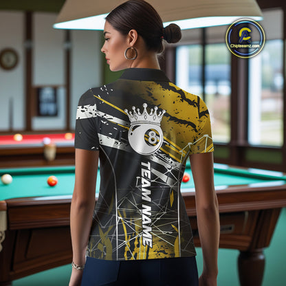 Black And Gold 8 Ball Crown Women's Billiard Shirts Custom Billiards Jerseys, Pool League Team Shirt TDM5132