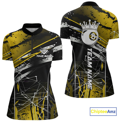 Black And Gold 8 Ball Crown Women's Billiard Shirts Custom Billiards Jerseys, Pool League Team Shirt TDM5132