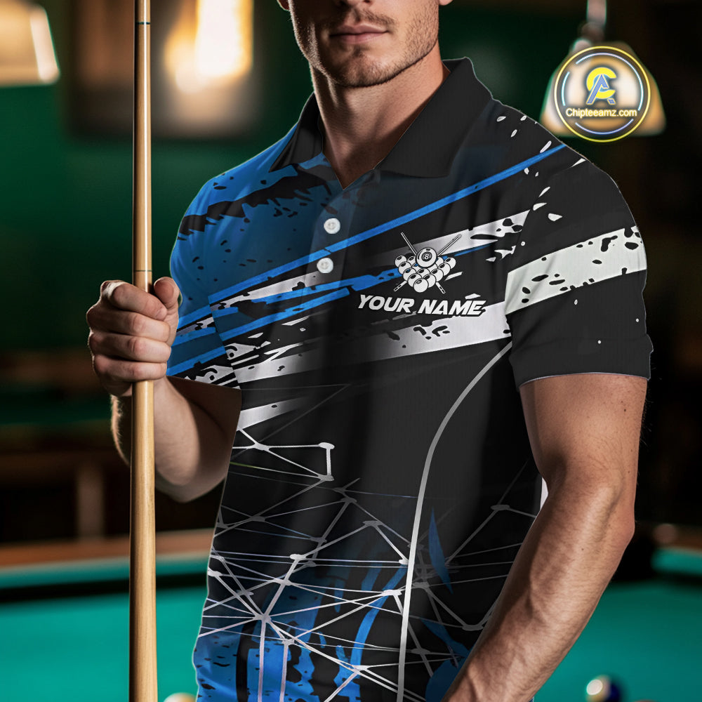 Black And Blue 8 Ball Crown Men's Billiard Shirts Custom Billiards Jerseys, Pool League Team Shirt TDM5133