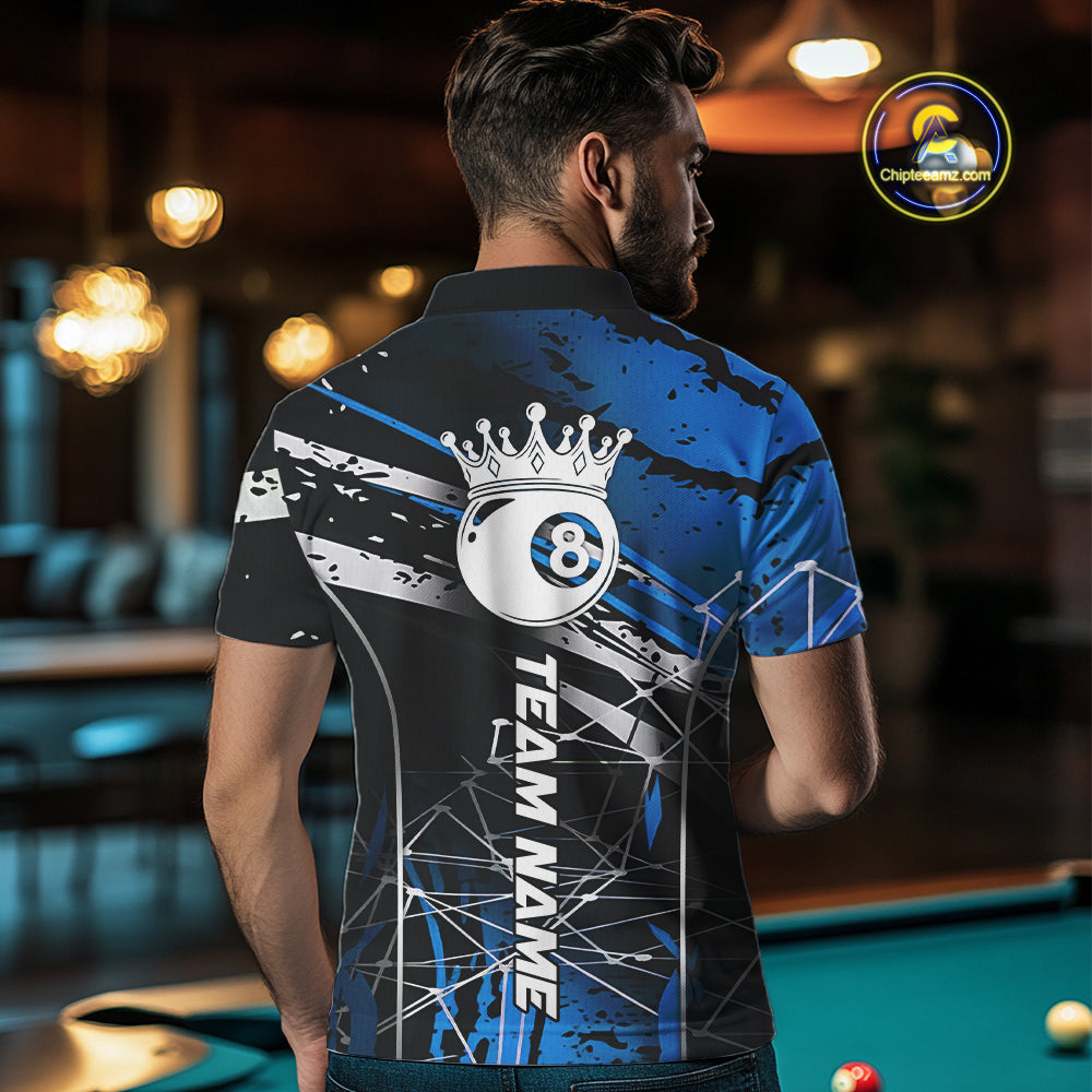 Black And Blue 8 Ball Crown Men's Billiard Shirts Custom Billiards Jerseys, Pool League Team Shirt TDM5133