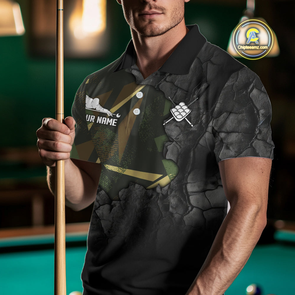 Personalized 9 Ball Pool Shirt For Men Custom Black And Military Green Billiard Team Jersey  TDM5136