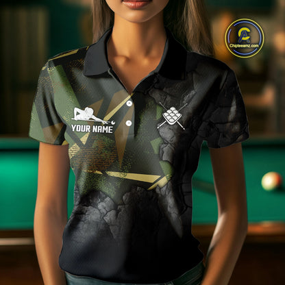 Personalized 9 Ball Pool Shirt For Women Custom Black And Military Green Billiard Team Jersey TDM5136