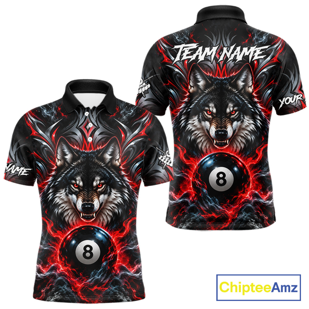 Black And Red 8 Ball Pool Wolf Billiard Shirt For Men Custom Billiard League Jersey Polo & 1/4 Zip TDM8059