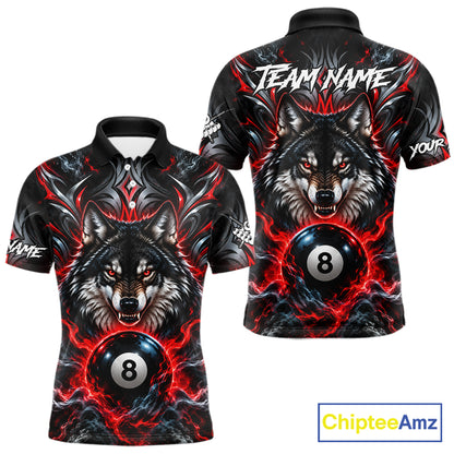 Black And Red 8 Ball Pool Wolf Billiard Shirt For Men Custom Billiard League Jersey Polo & 1/4 Zip TDM8059