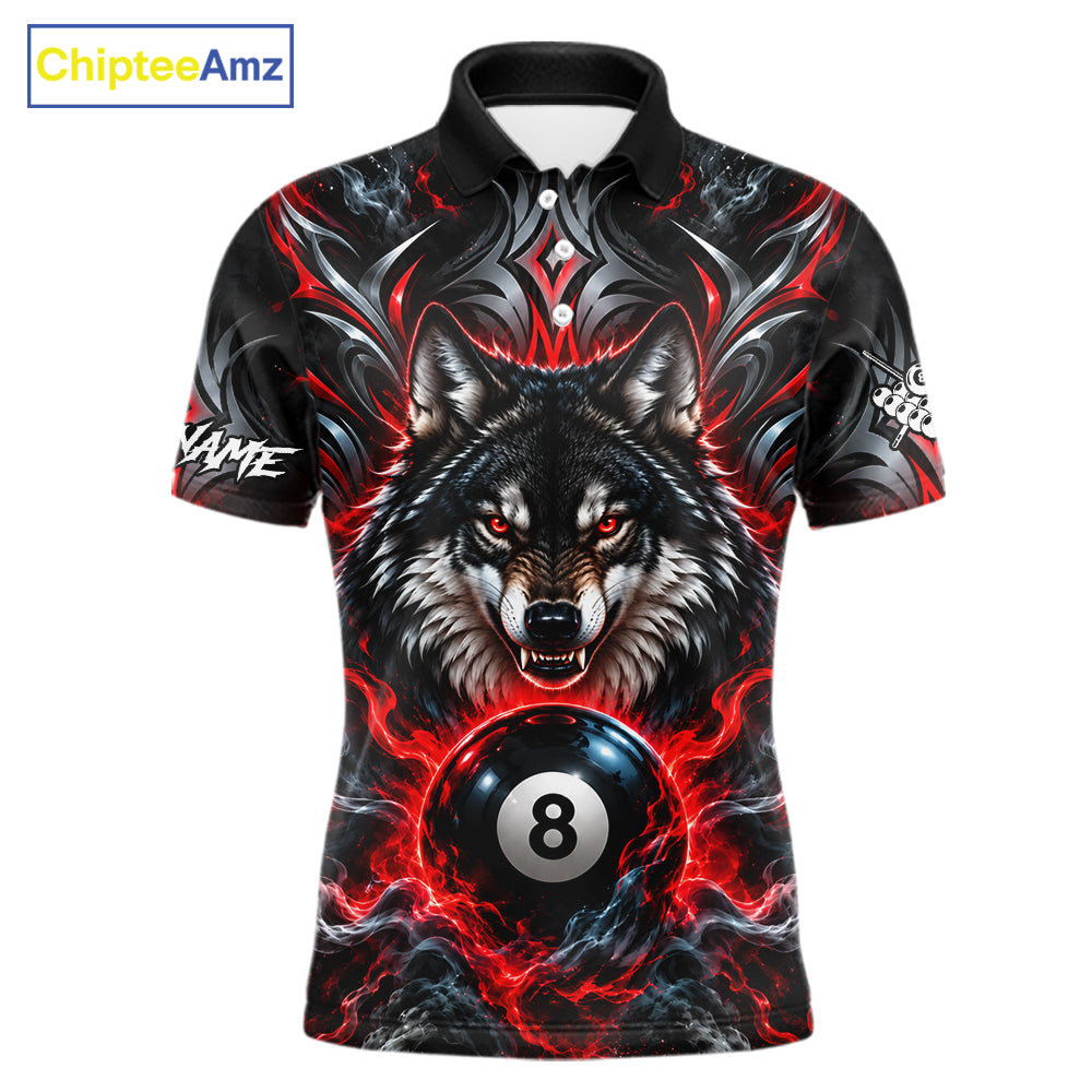 Black And Red 8 Ball Pool Wolf Billiard Shirt For Men Custom Billiard League Jersey Polo & 1/4 Zip TDM8059