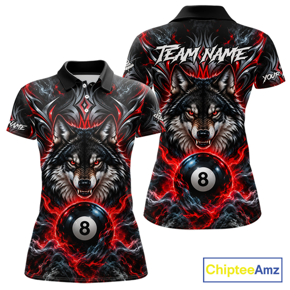 Black And Red 8 Ball Pool Wolf Billiard Shirt For Women Custom Billiard League Jersey Polo & 1/4 Zip TDM8059
