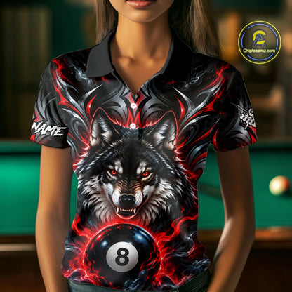 Black And Red 8 Ball Pool Wolf Billiard Shirt For Women Custom Billiard League Jersey Polo & 1/4 Zip TDM8059