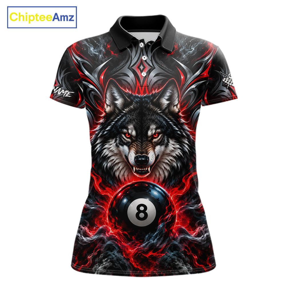 Black And Red 8 Ball Pool Wolf Billiard Shirt For Women Custom Billiard League Jersey Polo & 1/4 Zip TDM8059