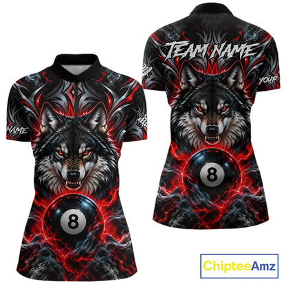 Black And Red 8 Ball Pool Wolf Billiard Shirt For Women Custom Billiard League Jersey Polo & 1/4 Zip TDM8059