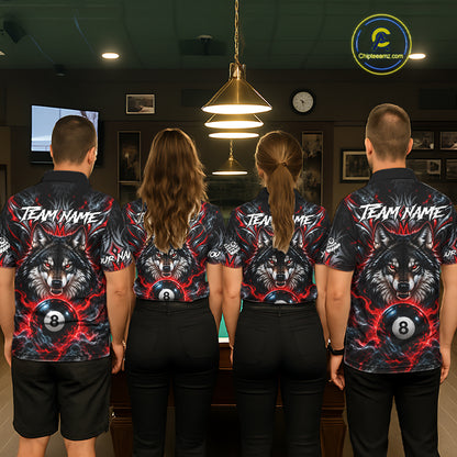 Black And Red 8 Ball Pool Wolf Billiard Shirt For Men Custom Billiard League Jersey Polo & 1/4 Zip TDM8059