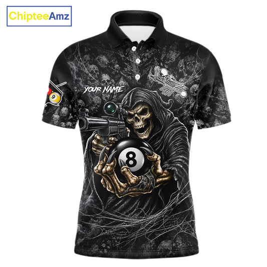Personalized Grim Reaper Billiard Shirts For Men Custom 8 Ball Pool Team Jersey Polo & 1/4 Zip TDM8062