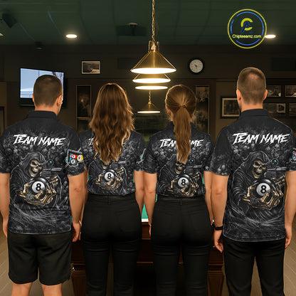 Personalized Grim Reaper Billiard Shirts For Women Custom 8 Ball Pool Team Jersey Polo & 1/4 Zip TDM8062