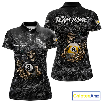 Personalized Grim Reaper Billiard Shirts For Women Custom 8 Ball & 9 Ball Pool Team Jersey TDM8063