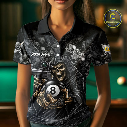 Personalized Grim Reaper Billiard Shirts For Women Custom 8 Ball & 9 Ball Pool Team Jersey TDM8063