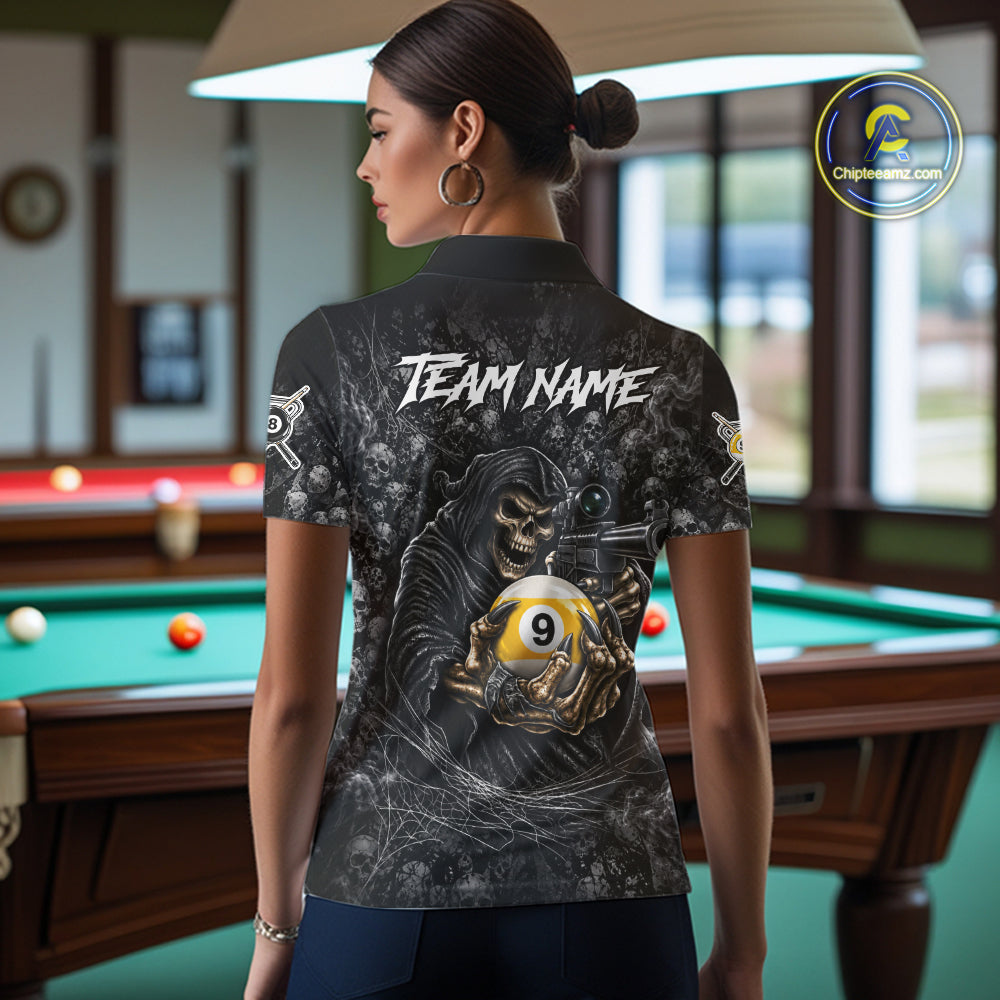 Personalized Grim Reaper Billiard Shirts For Women Custom 8 Ball & 9 Ball Pool Team Jersey TDM8063