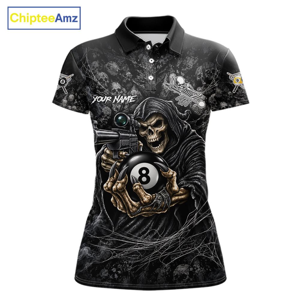 Personalized Grim Reaper Billiard Shirts For Women Custom 8 Ball & 9 Ball Pool Team Jersey TDM8063