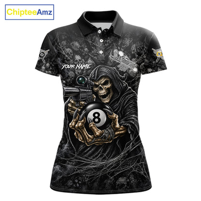 Personalized Grim Reaper Billiard Shirts For Women Custom 8 Ball & 9 Ball Pool Team Jersey TDM8063