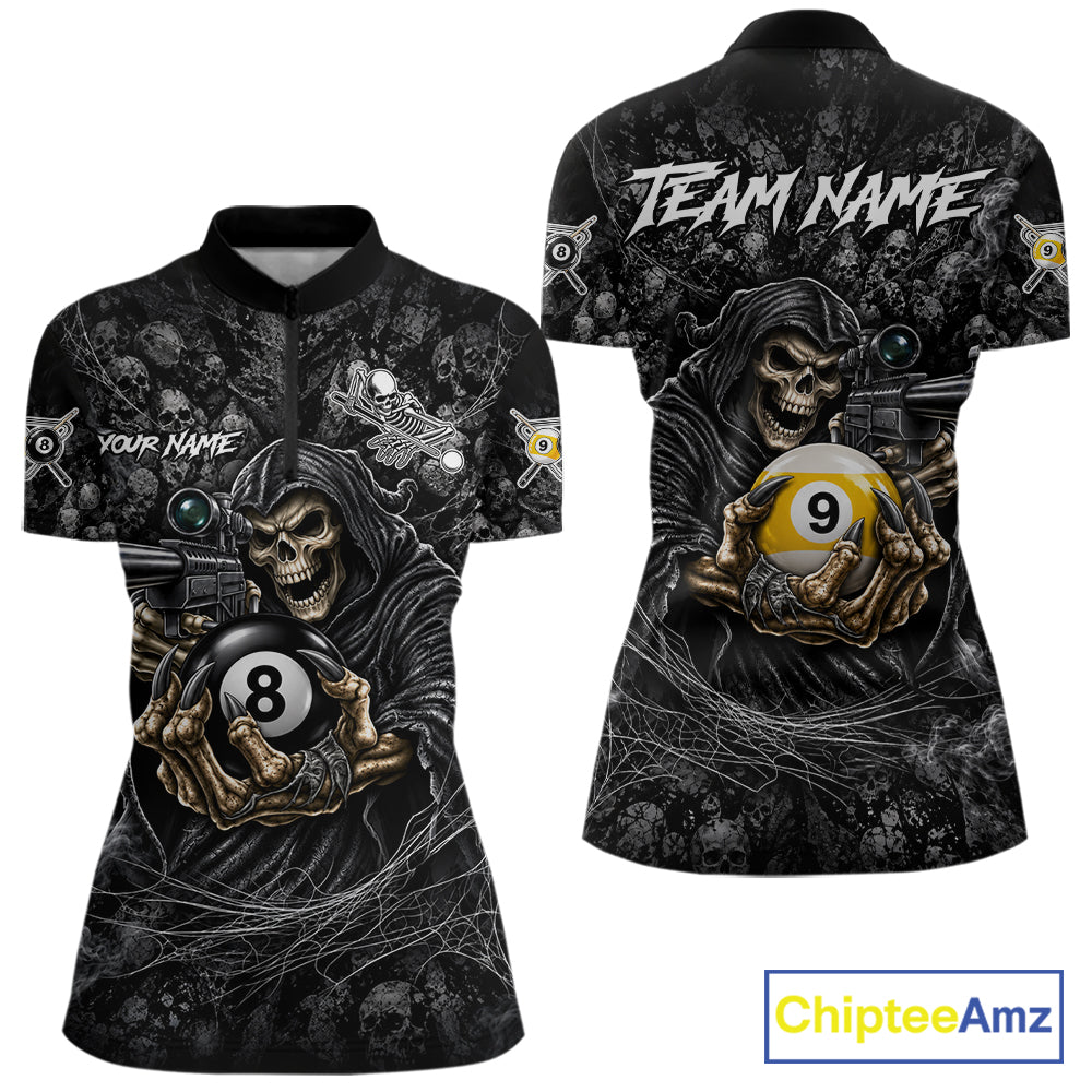 Personalized Grim Reaper Billiard Shirts For Women Custom 8 Ball & 9 Ball Pool Team Jersey TDM8063