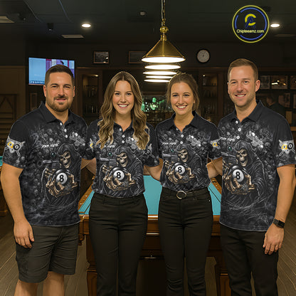 Personalized Grim Reaper Billiard Shirts For Women Custom 8 Ball & 9 Ball Pool Team Jersey TDM8063