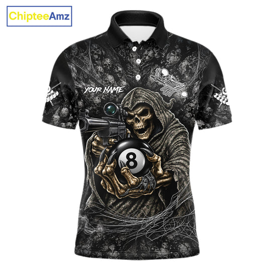 Custom Camo Grim Reaper Billiard Shirts For Men, 8 Ball Pool Team Jersey Polo & Quarter Zip TDM8064