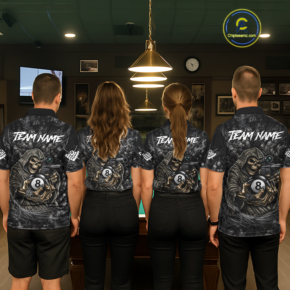 Custom Camo Grim Reaper Billiard Shirts For Women, 8 Ball Pool Team Jersey Polo & Quarter Zip TDM8064