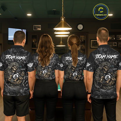 Custom Camo Grim Reaper Billiard Shirts For Women, 8 Ball Pool Team Jersey Polo & Quarter Zip TDM8064