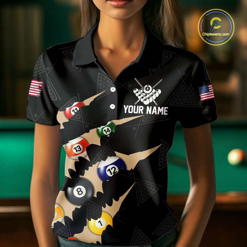 Personalized Scratch 8 Ball Billiard Shirt For Women Custom Pool Jersey, Billiard Team Shirt |Black TDM5990