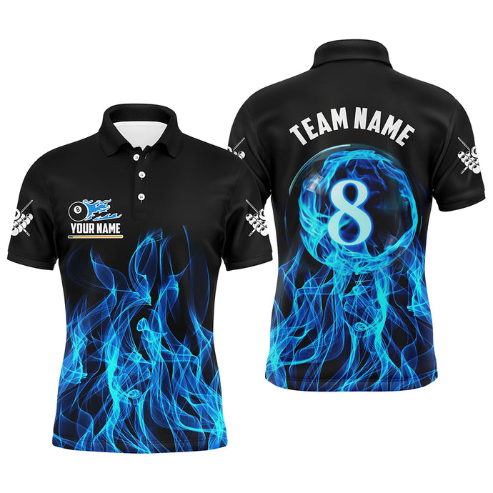 3D Blue Flaming 8 Ball Pool Men Billiard Polo Shirts Custom Pool Player Shirts Jersey TDM1344