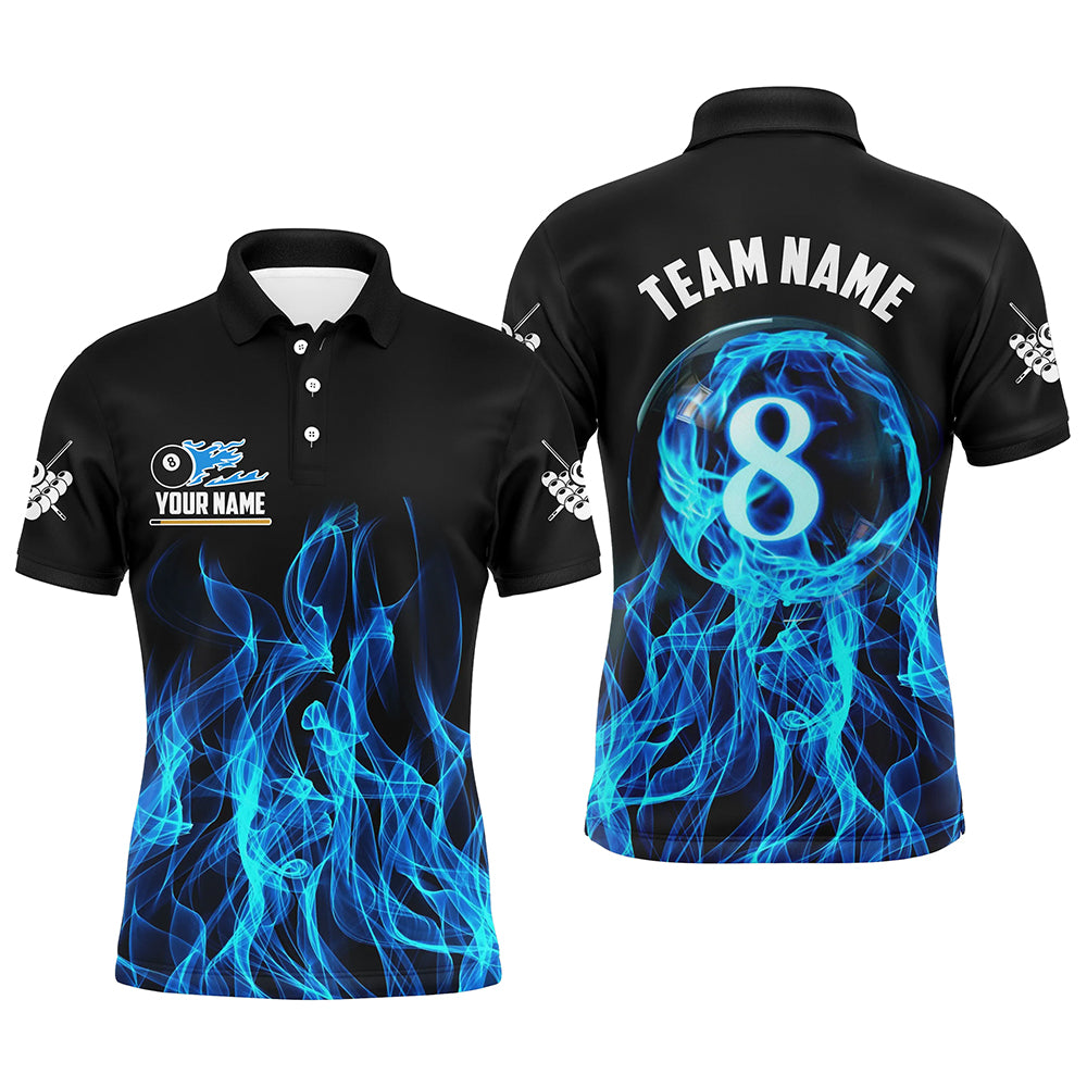 3D Blue Flaming 8 Ball Pool  Men Billiard Polo Shirts Custom Pool Player Shirts Jersey TDM1344